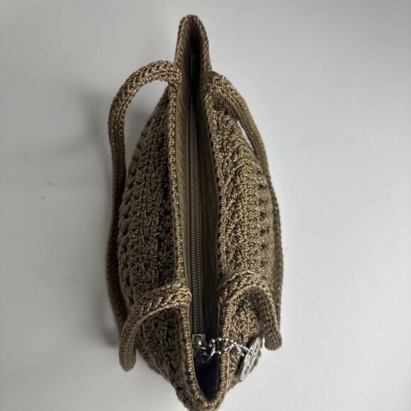The Sak Vintage Crochet Shoulder Small Bag Boho Braided Handles Brown Neutral - Picture 8 of 16